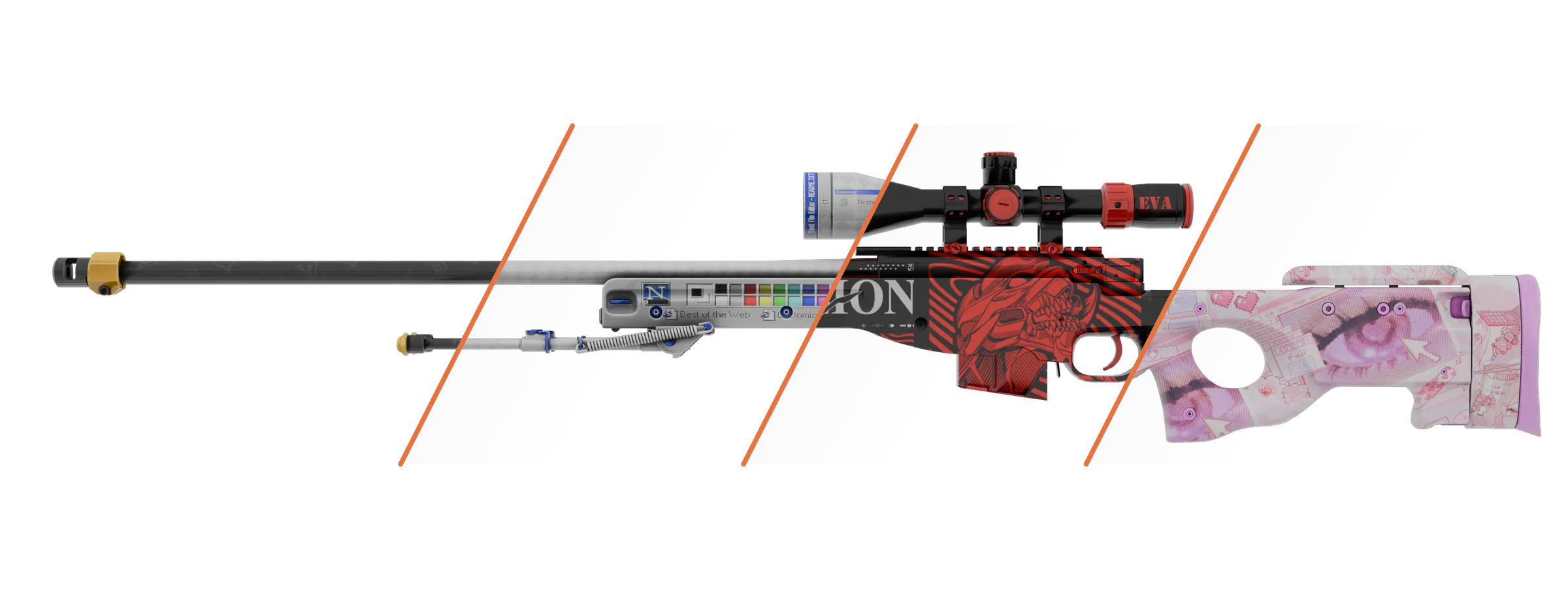 CS2 skin changer — an AWP in three different skins